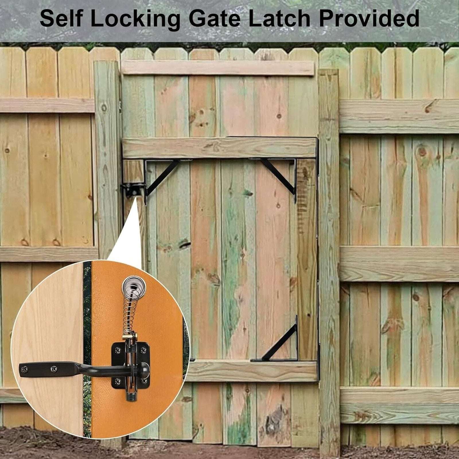 Fence Gate Kit Iron Gate Hardware w/ Gate Latch for Wooden Fences Shed Doors