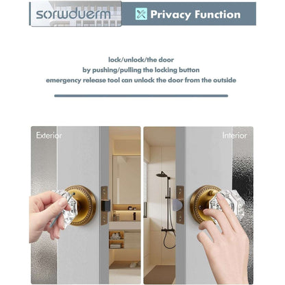 SORWDUERM Antique Brass and Crystal Door Knob Interior Privacy with Lock Button