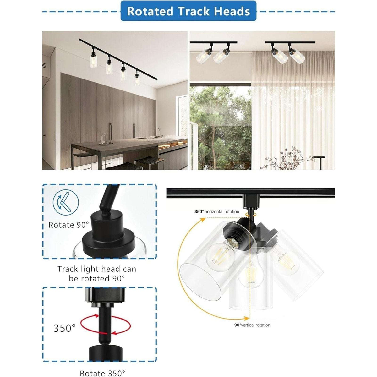 4 Pack H Track Lighting Heads E26 Track Light Heads Modern Glass Pendant Lights