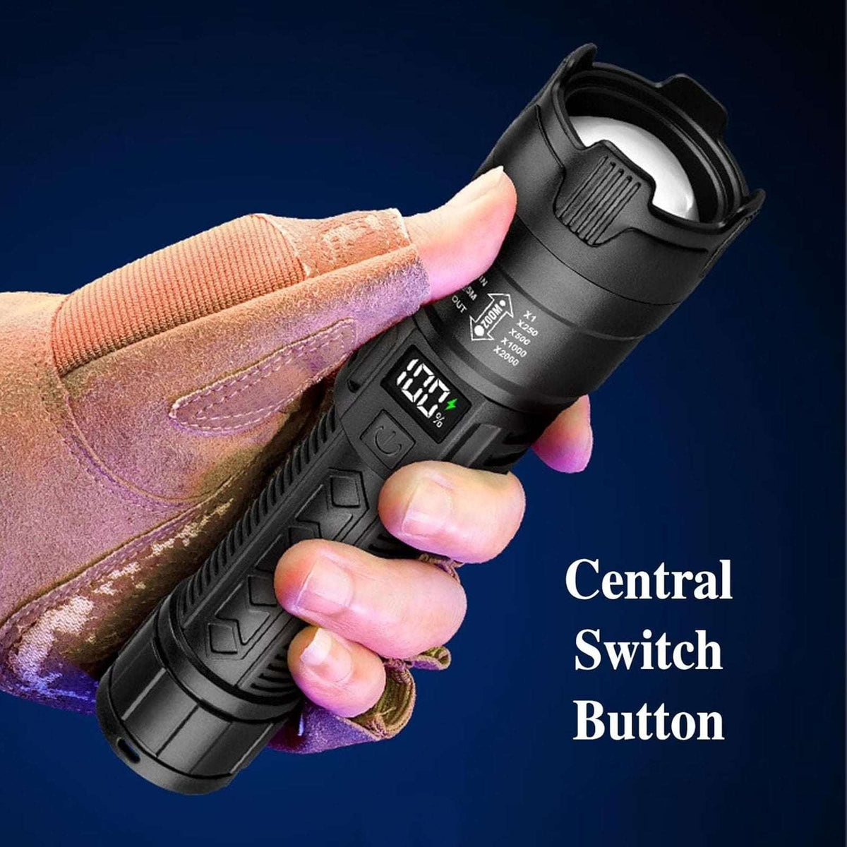 USB Rechargeable LED Tactical Flashlight Bright 2200 Lumens with Zoom, LCD Displ