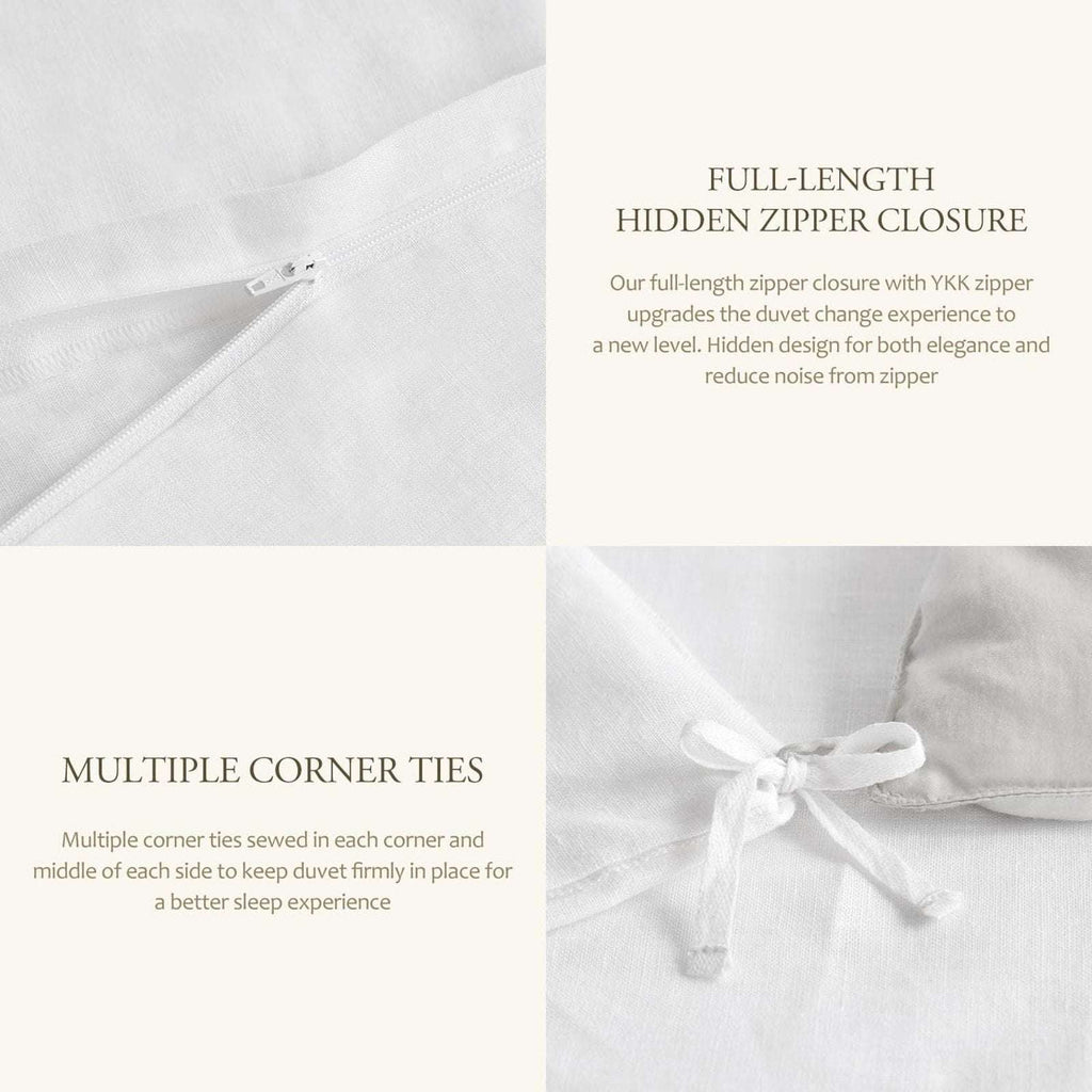 DAPU 100% Natural French Linen Luxury 3PC Duvet Cover Set California King White