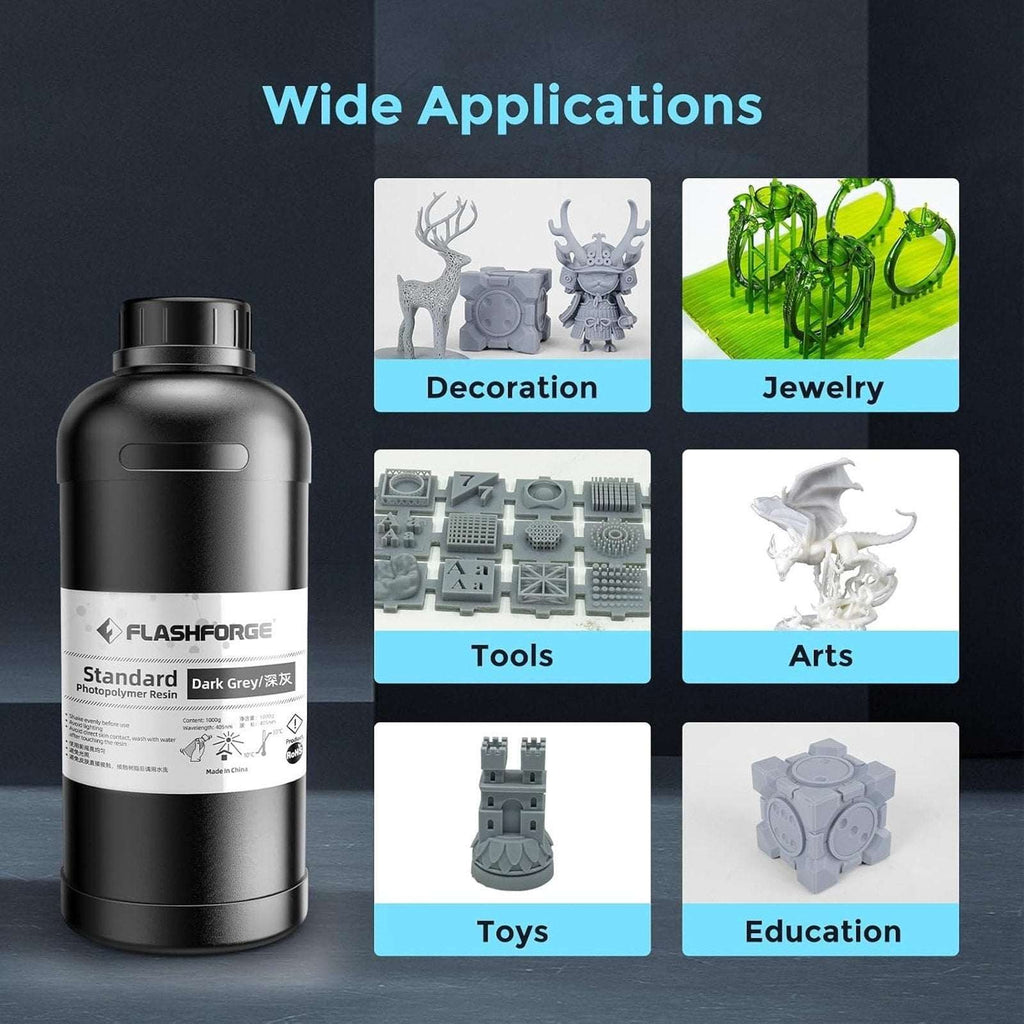 FlashForge 3D Printer Standard Photopolymer Resin 1000g DARK GREY