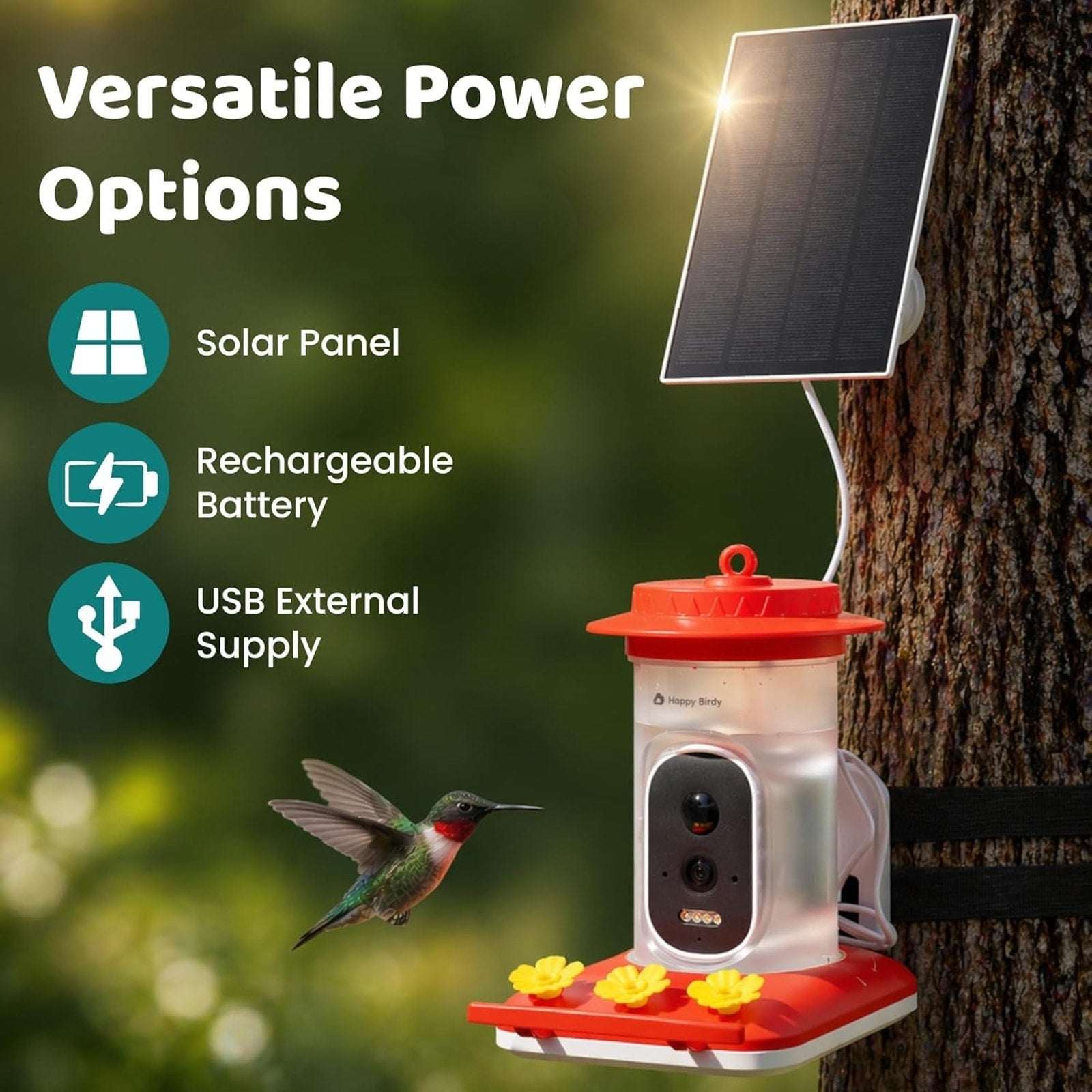 AI Smart Hummingbird Feeder Solar Camera w/ Video 160° Motion Sensor Nightvision