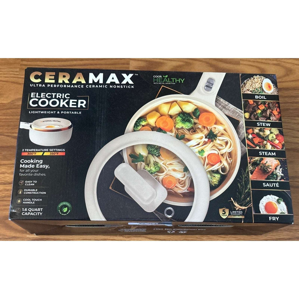 CERAMAX 1.6Qt Electric Hot Pot Ramen Multi-Cooker Steamer Non-Stick 800W RV Dorm