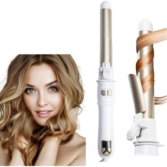 Automatic Rotating Curling Iron 28mm/1.1 Inch Professional Wand Waver White/Gold
