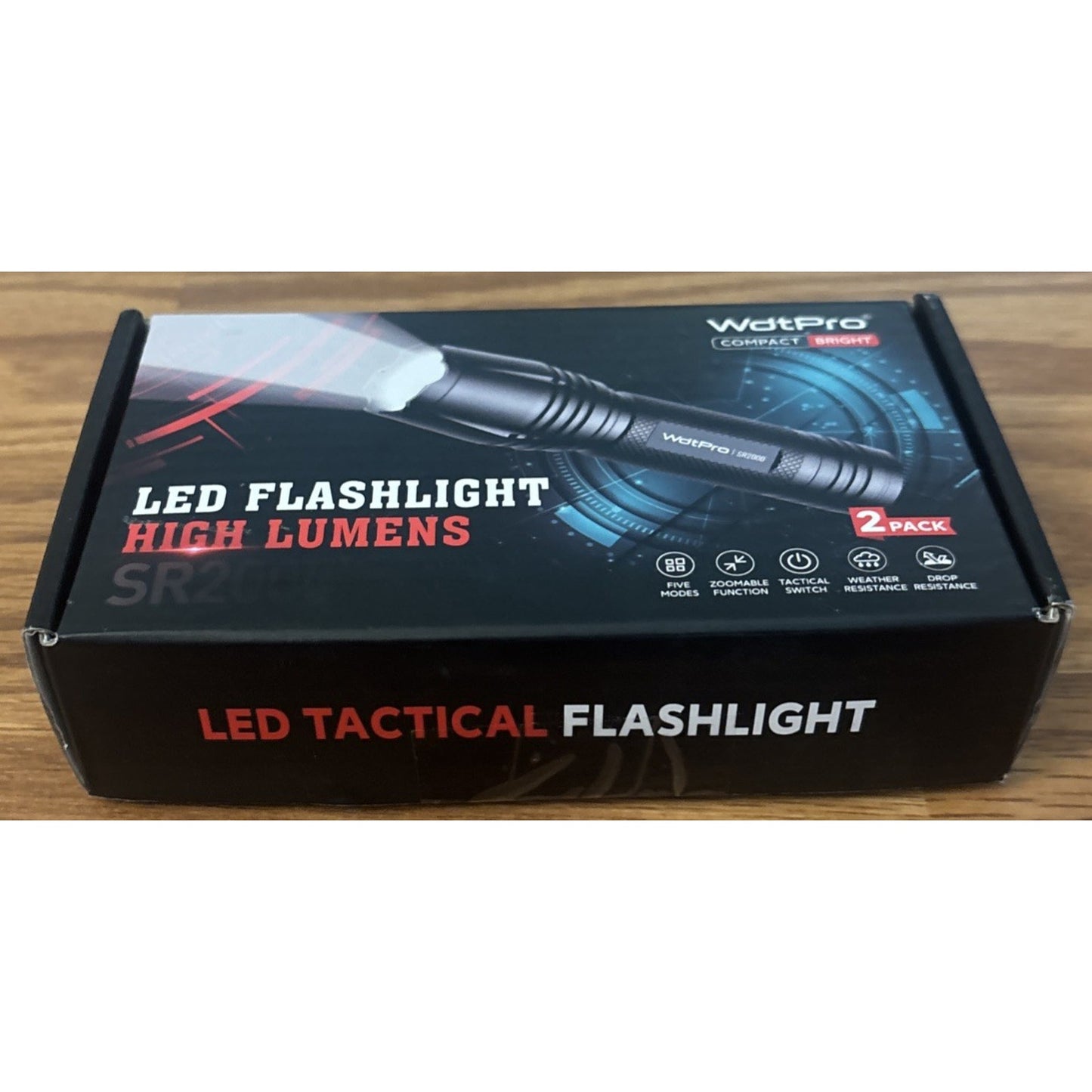 LED Tactical Flashlight 2 Pack, Waterproof, High Lumens, 5 Modes, Zoomable, SOS