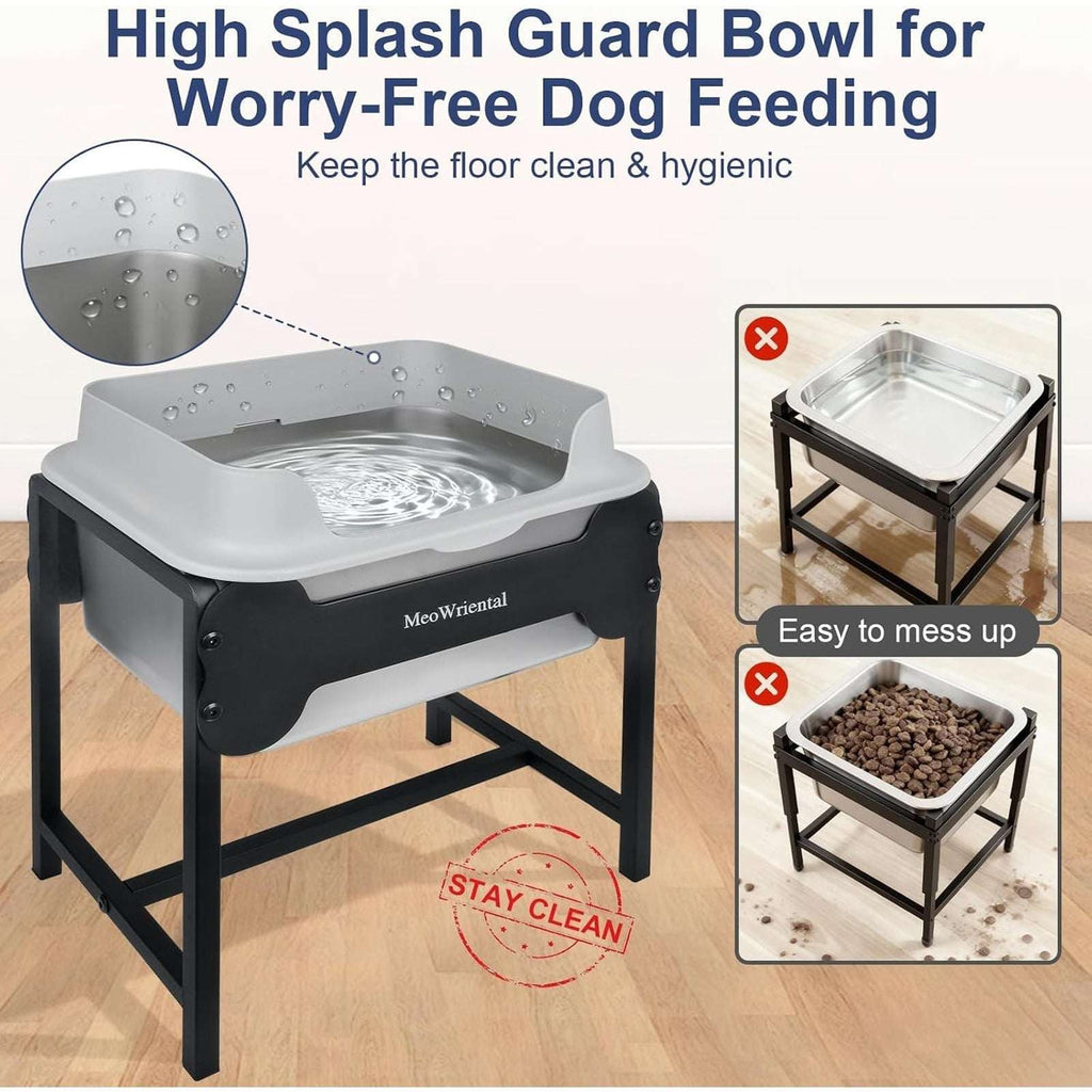 2.5 Gal Elevated Stainless Steel Water Bowl No-Spill Tip-Proof Stand for M/L Dog