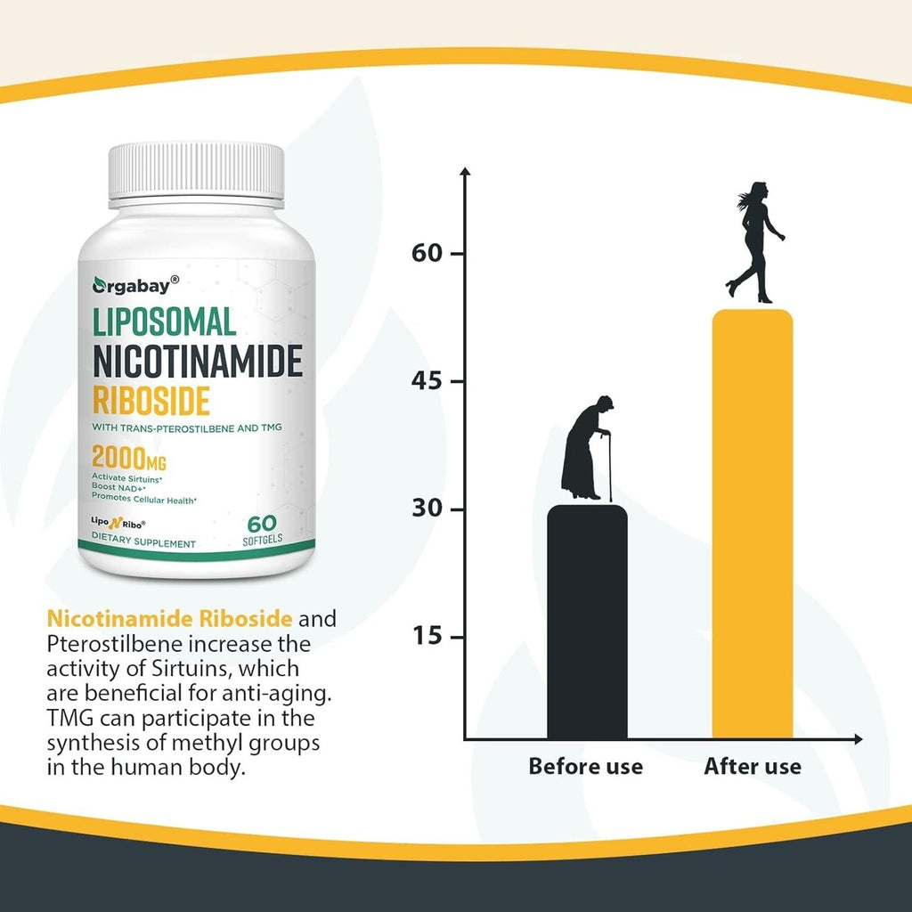 2Pk Orgabay Liposomal Nicotinamide Riboside 2000MG w/ TMG & Pterostilbene, NAD+