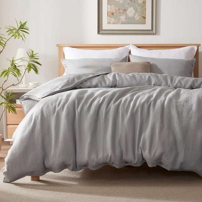 UMCHORD 100% French Linen Duvet Cover Set Soft Breathable 3PC Full Size Gray