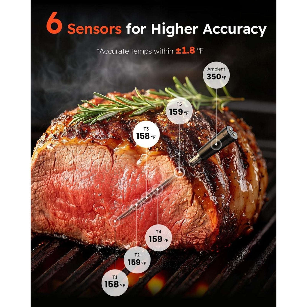 Smart Wireless BT Meat Thermometer 2 Probes 6 Sensors Instant Read App Control
