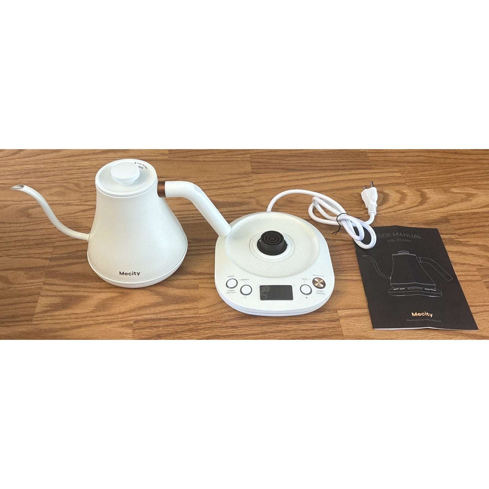 MECITY Electric Stainless Gooseneck Kettle 1200W, Precision Temp Control, White