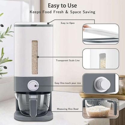 25lbs Rice Dispenser w/ Measuring Cup & Built-in Fresh Box Moisture/Insect Free