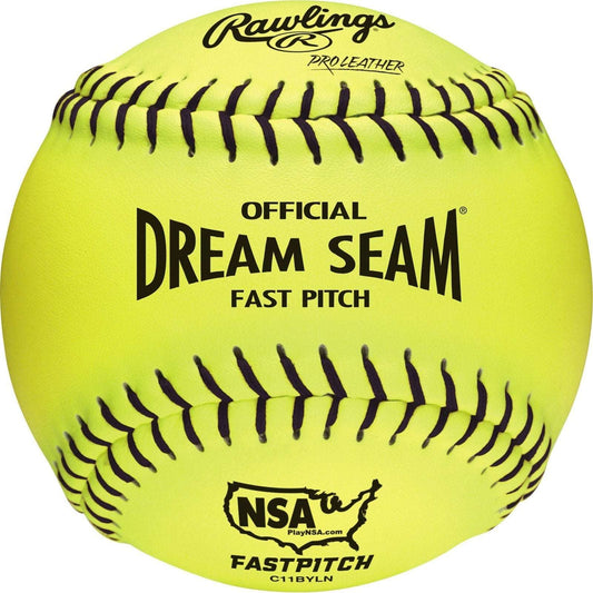 12 x Rawlings NSA 11" Official Dream Seam Fastpitch Softballs C11BYLN Yellow