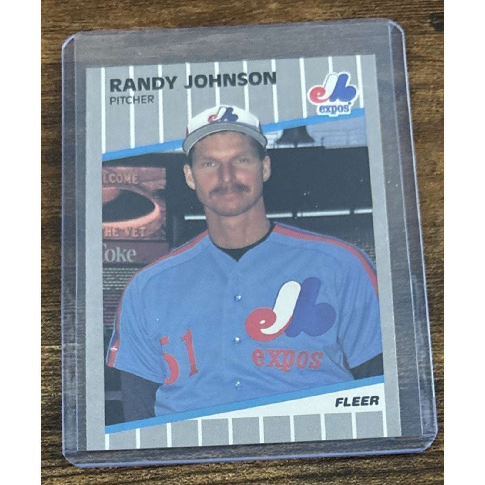 1989 FLEER #381 Randy Johnson Expos - RC - Error Marlboro Ad Blacked Out -PtoS