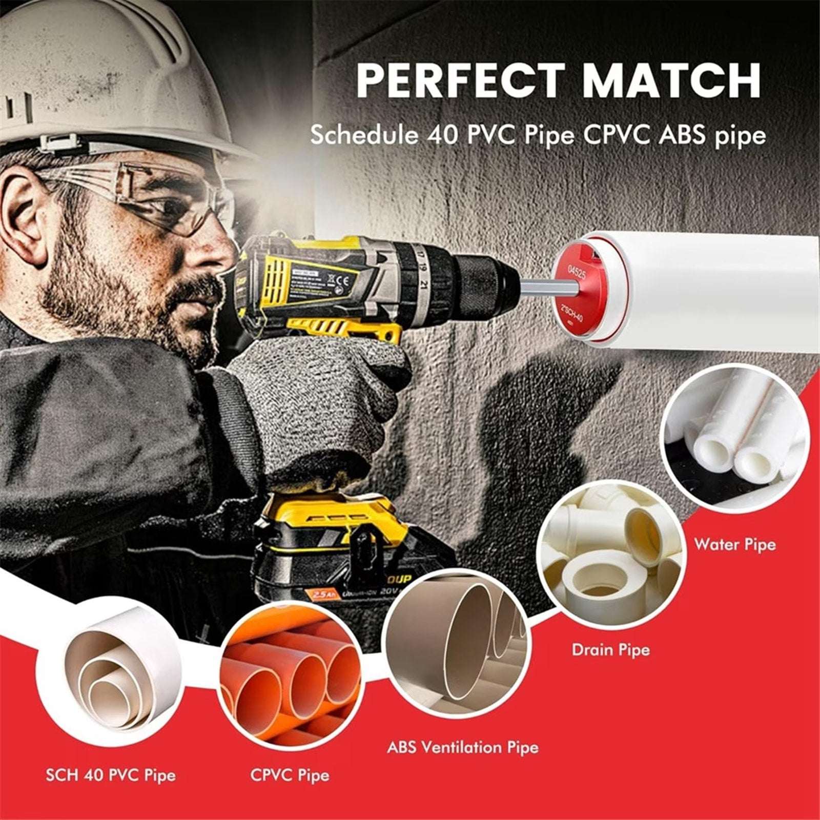 8Pc PVC Pipe Reamer Kit Socket Saver for Standard 1/2" Drills Fits 1/2"-4" Pipes