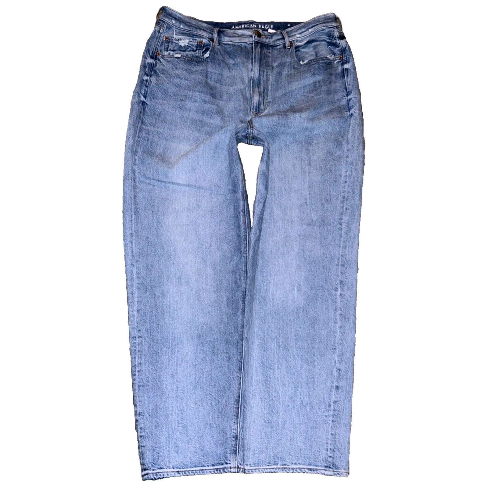 AMERICAN EAGLE BAGGY Jean High Rise Distressed Light Wash Jeans Size 18 NEW