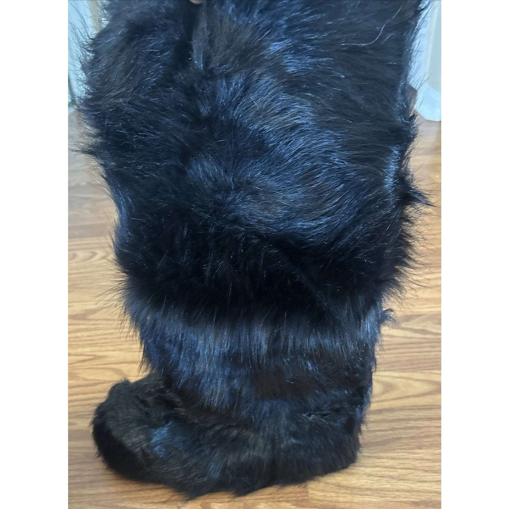 Y2K Rave Shaggy Mongolian Faux Fur Knee High Black Furry Moon Boots Sz 12 Womens