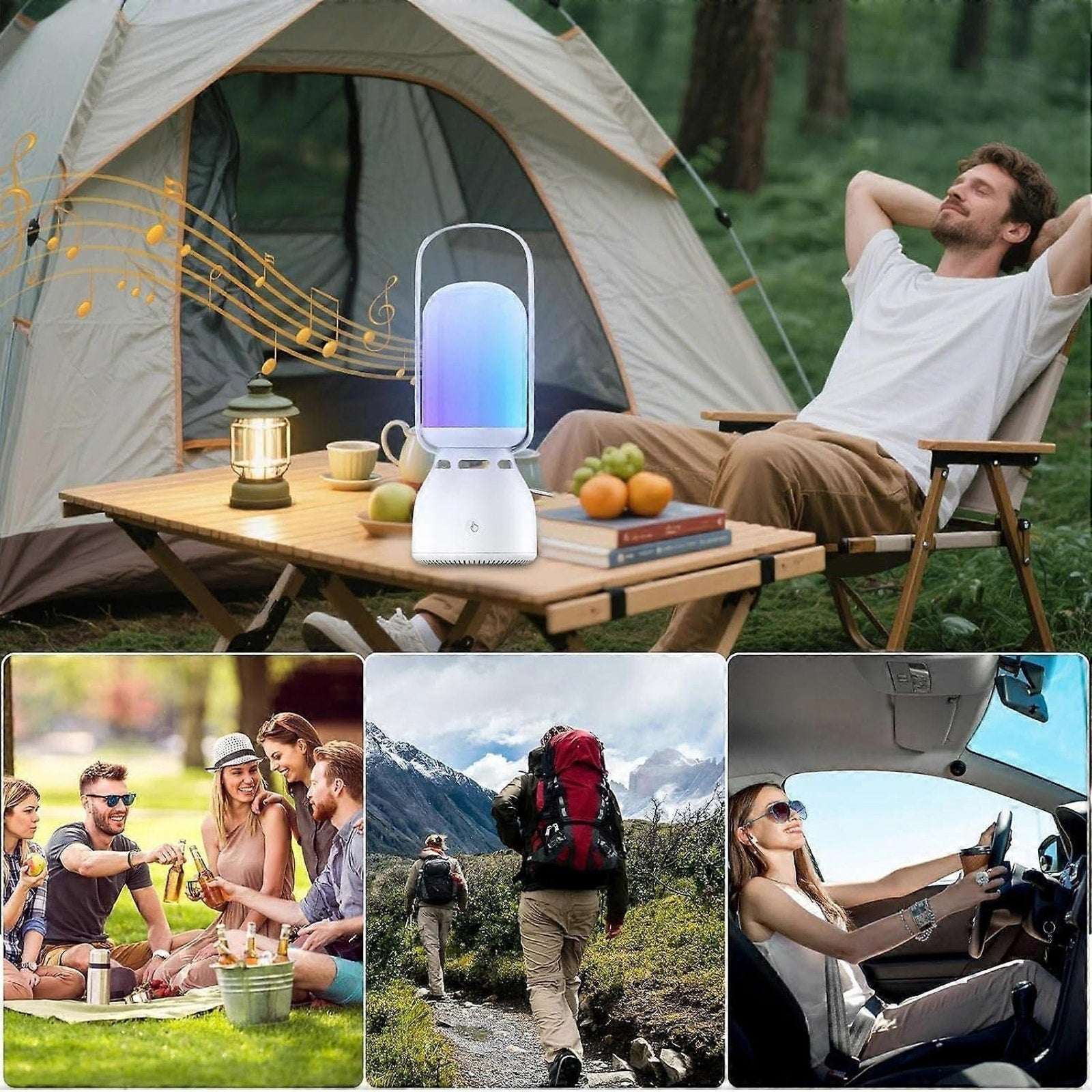 Rechargeable Camping Tent Lantern with Bluetooth Speaker Outdoor Table RGB Light