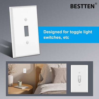 BESTTEN 20 Pack 1-Gang Toggle Wall Plate, Unbreakable Polycarbonate Light Switch