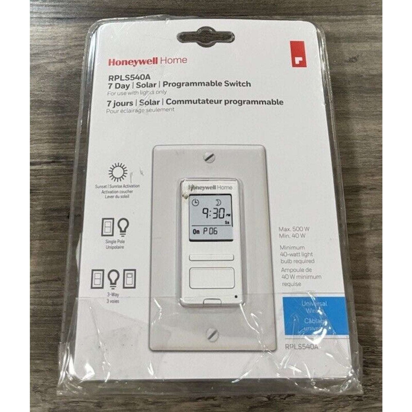 Honeywell Home Solar Programmable Light Switch Timer RPLS540A Universal Wiring