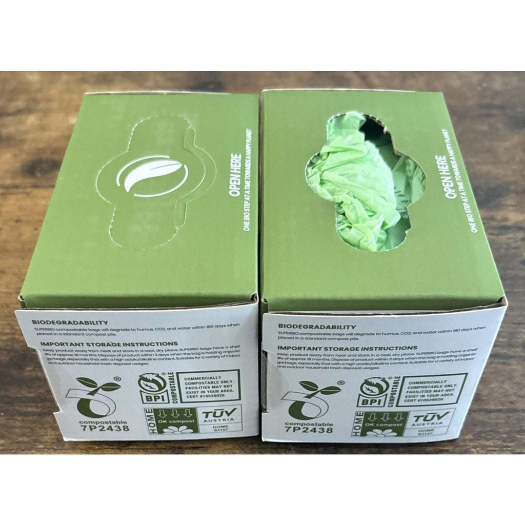 100Pk SUPERBIO 1.6 Gallon Handle Tie Compostable Food Scrap Bags Counter Top Bin
