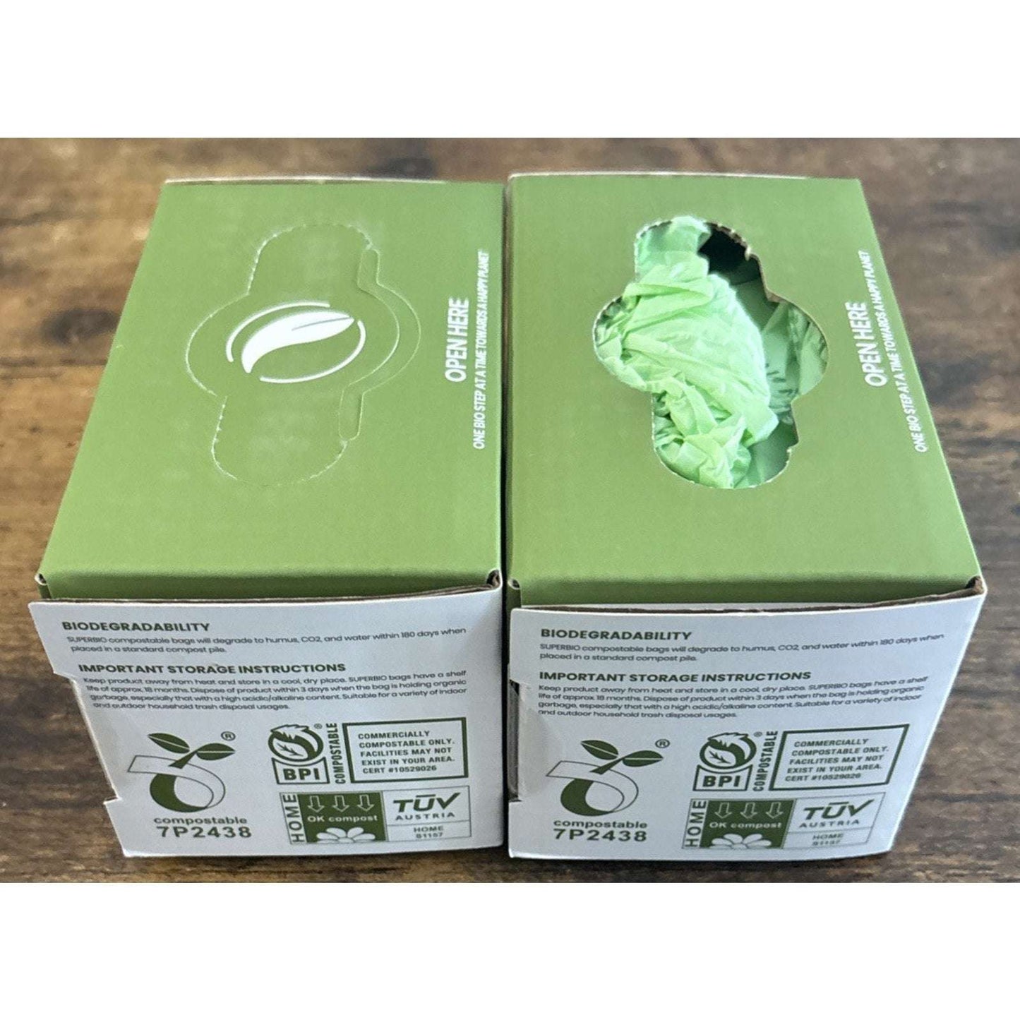 100Pk SUPERBIO 1.6 Gallon Handle Tie Compostable Food Scrap Bags Counter Top Bin