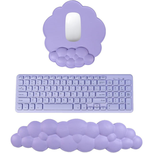 Cloud Keyboard Wrist Rest and Mouse Pad with Wrist Support Set, Ergonomic Purple