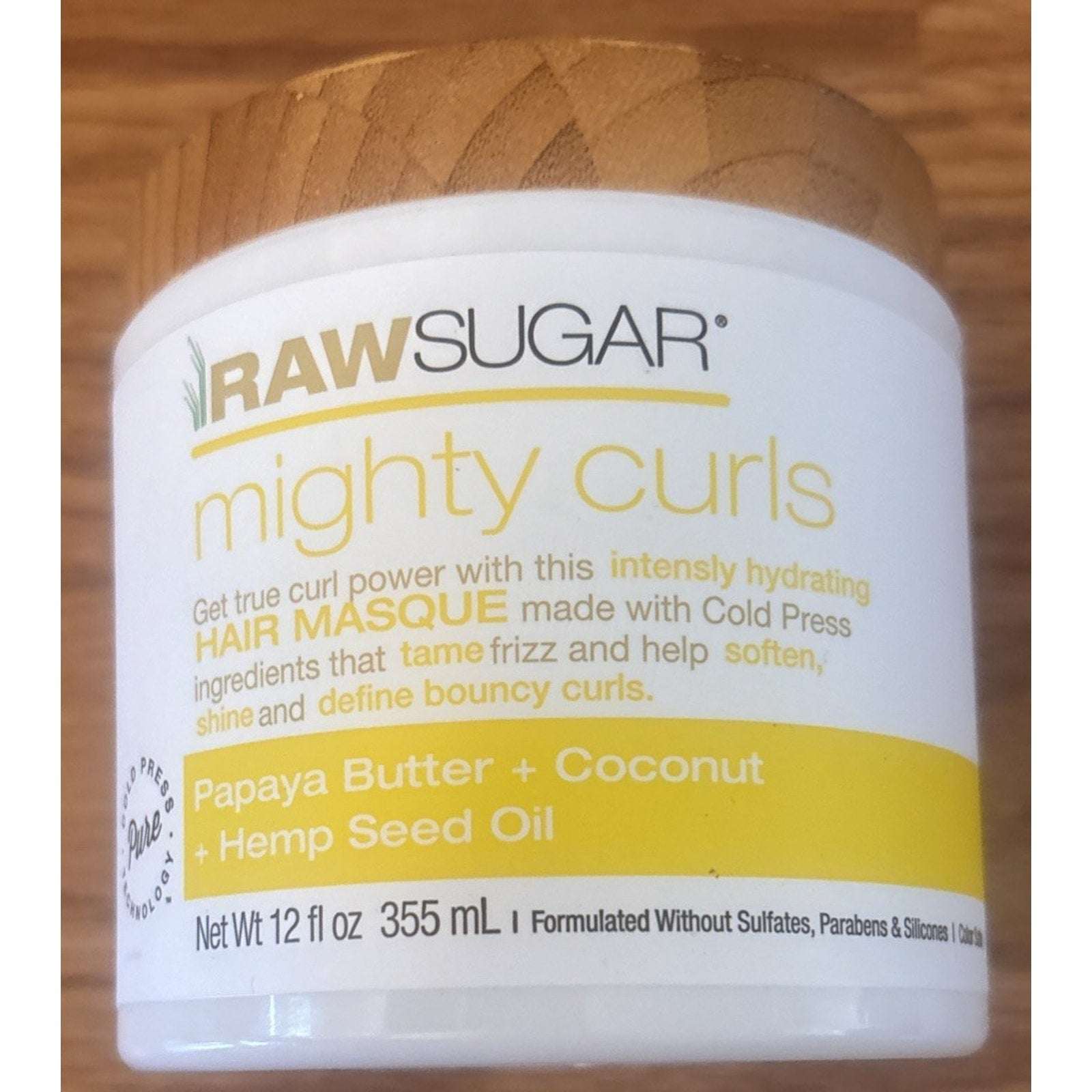 Raw Sugar Mighty Curls Hair Masque Papaya Butter Coconut Oil Hemp Seed Oil 12 oz