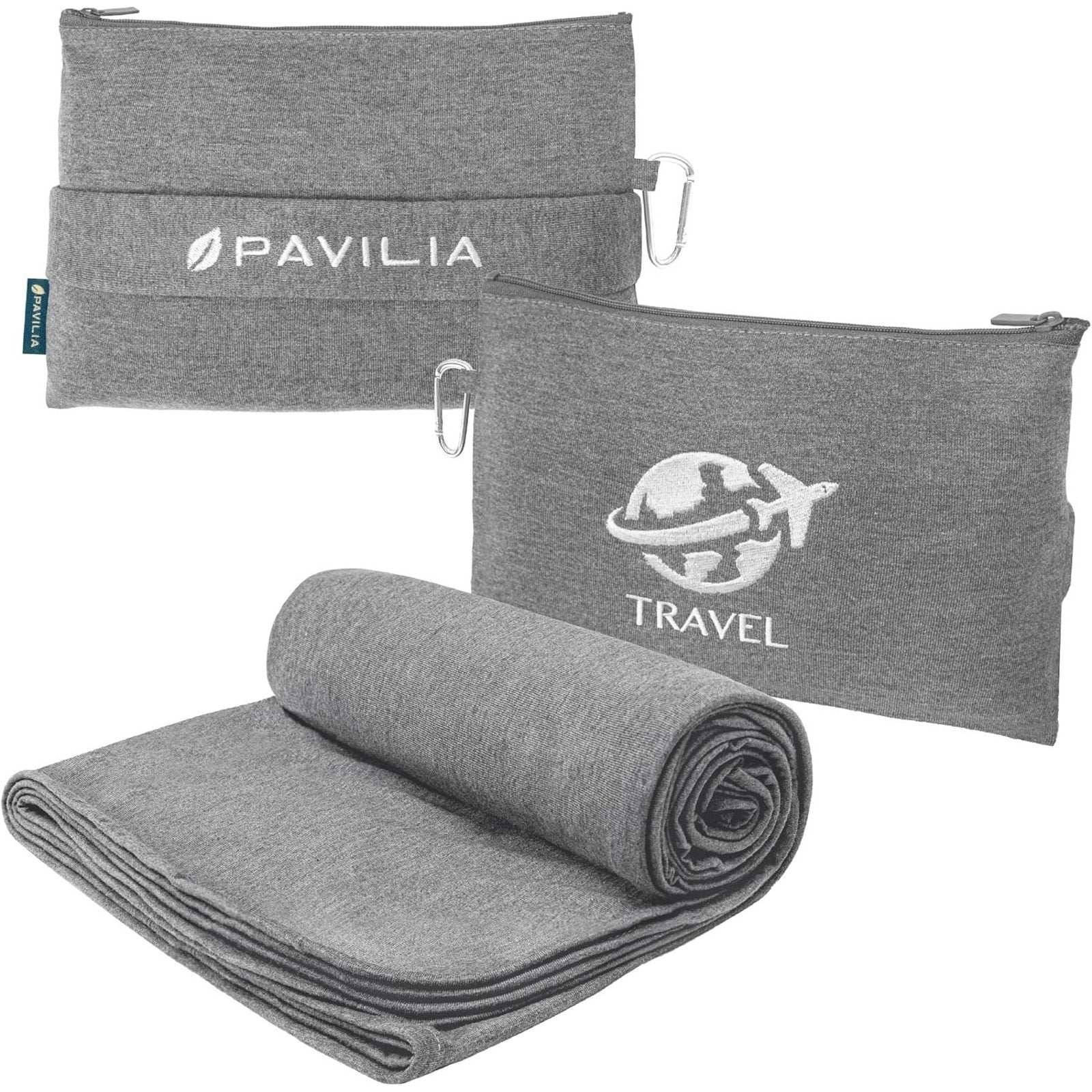 PAVILIA Compact Travel Blanket Pillow Set Airplane Roadtrip Car Flight Plane+
