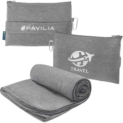PAVILIA Compact Travel Blanket Pillow Set Airplane Roadtrip Car Flight Plane+