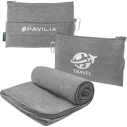 PAVILIA Compact Travel Blanket Pillow Set Airplane Roadtrip Car Flight Plane+