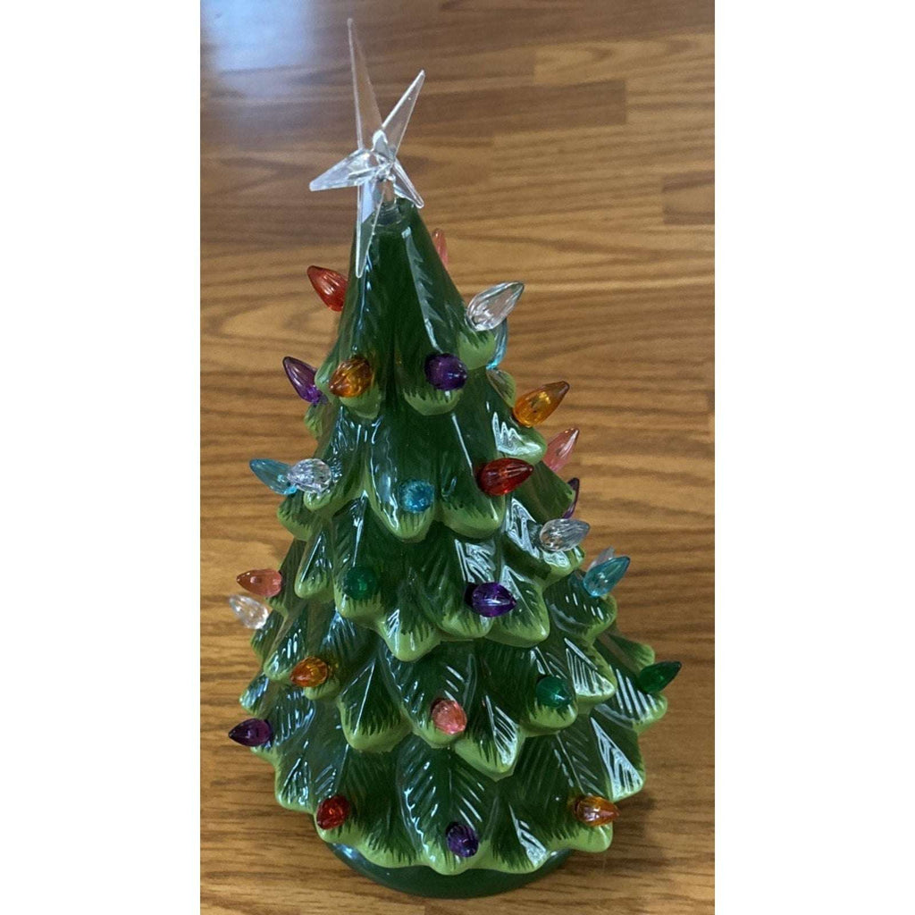 12.2" Ceramic Battery Operated Tabletop Christmas Tree with Multicolored Lights
