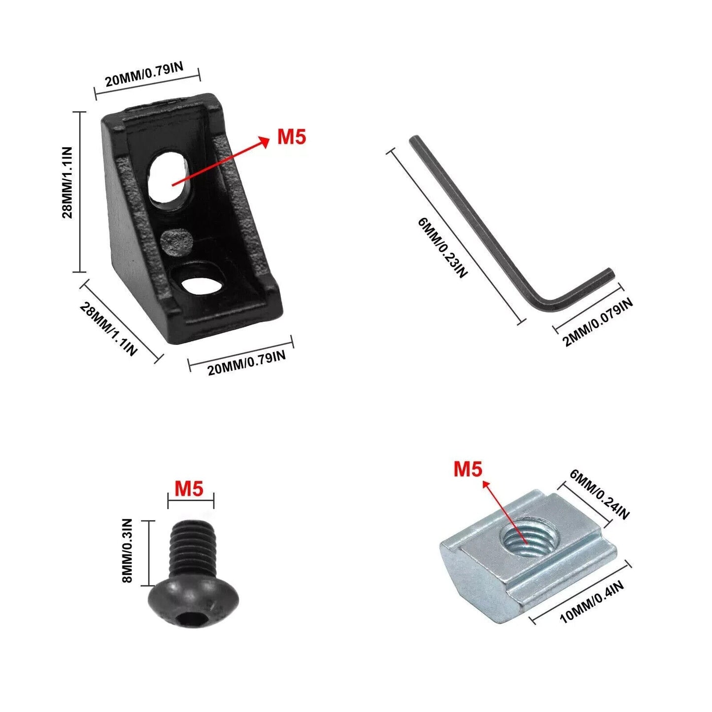 28 Sets 2020 Aluminum Extrusion Corner Bracket T Slot Corner Bracket Screws Nuts