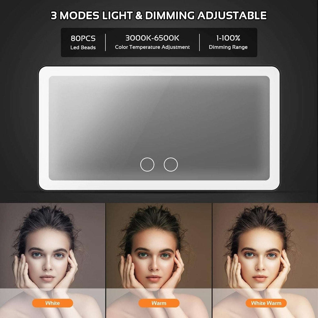 Car Sun Visor Vanity Mirror, Big Led Car Mirror w/ 3 Light Modes, 80 LEDs, Recha