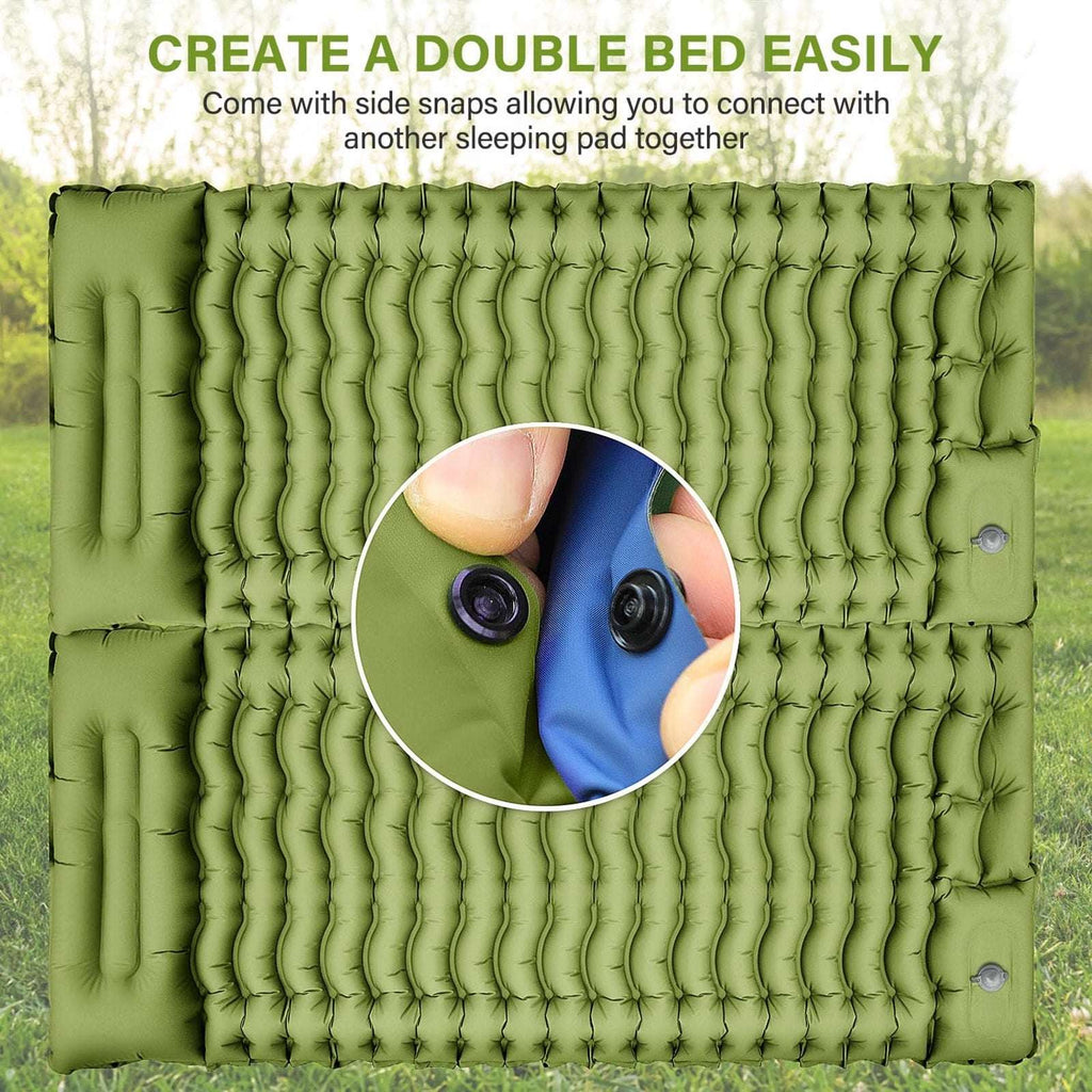 Camping Waterproof Sleeping Pad 6" Thick Pillow w/ Built-In Pump - Expandable