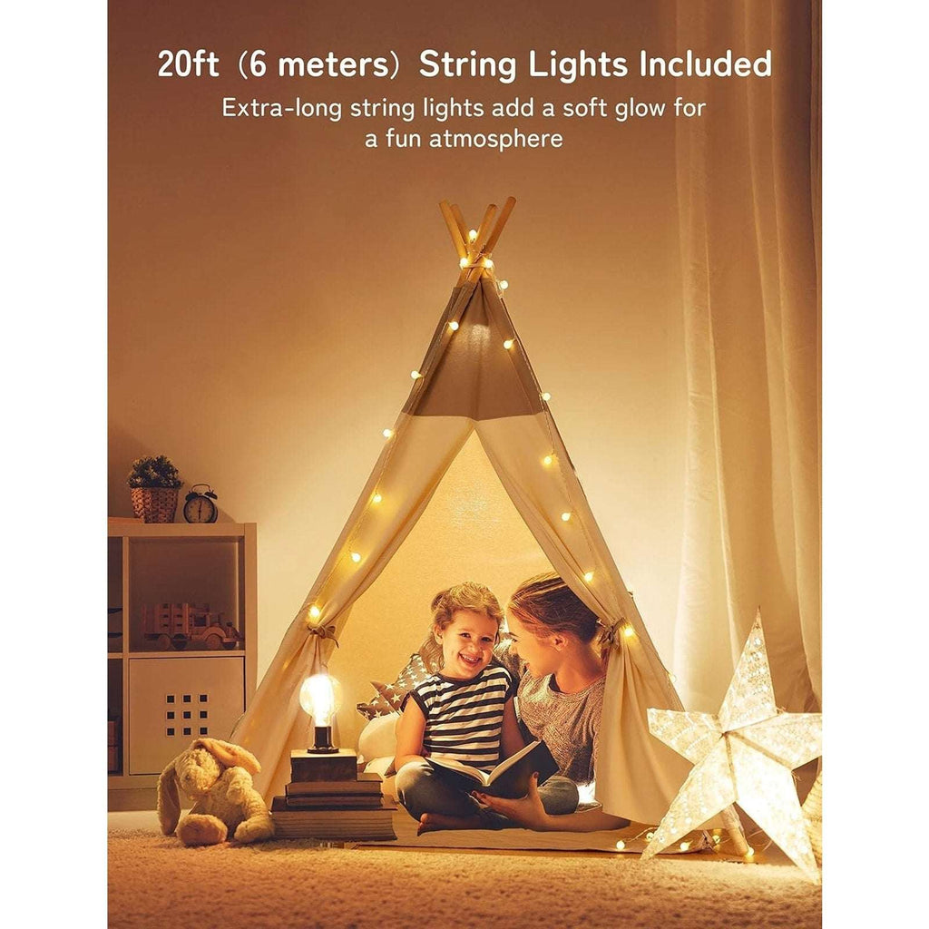 Besrey Kids Teepee Tent w/ Lights & Mat - Girl Boy Toddler Play Tent White Gray