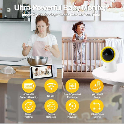 Ellie Baby Pro NON-Wifi AI Smart Baby Monitor w Audio, Cry Detect, Virtual Fence