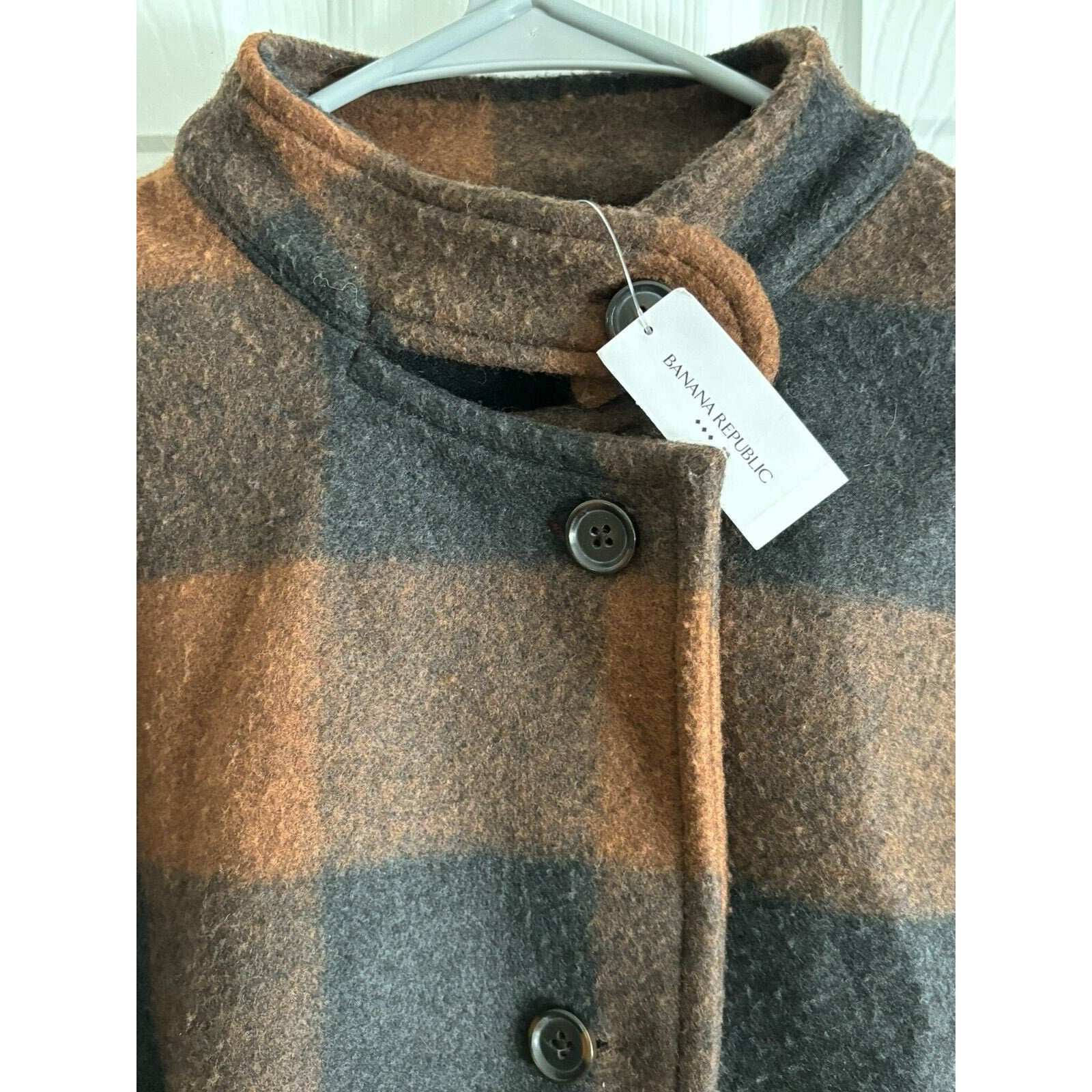 Banana Republic Womens Cinnamon & Spice Buffalo Plaid Jacket Coat Size XS NEW