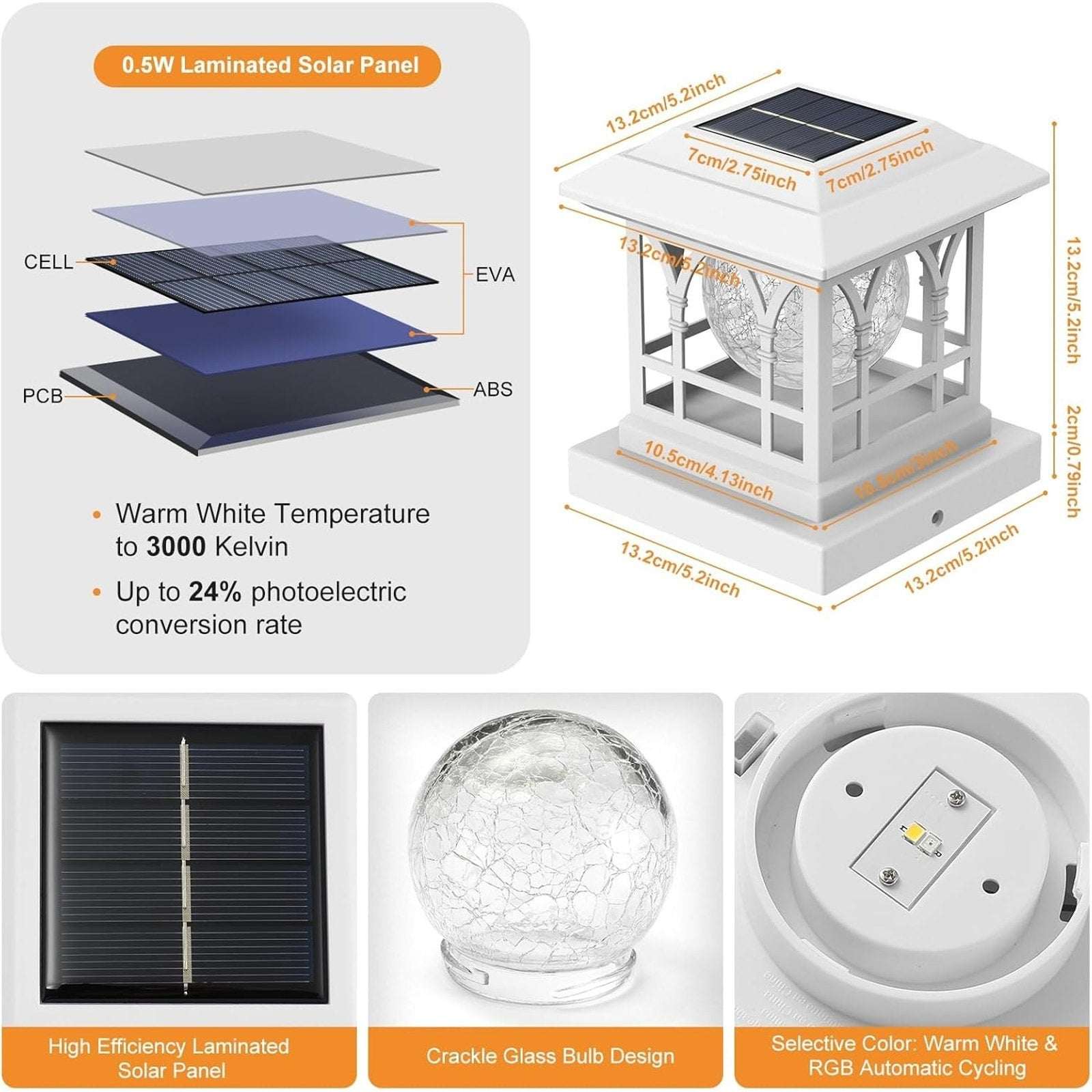 6-Pack RGB & Warm White LED Solar Powered Waterproof Fence Deck Post Cap Lights