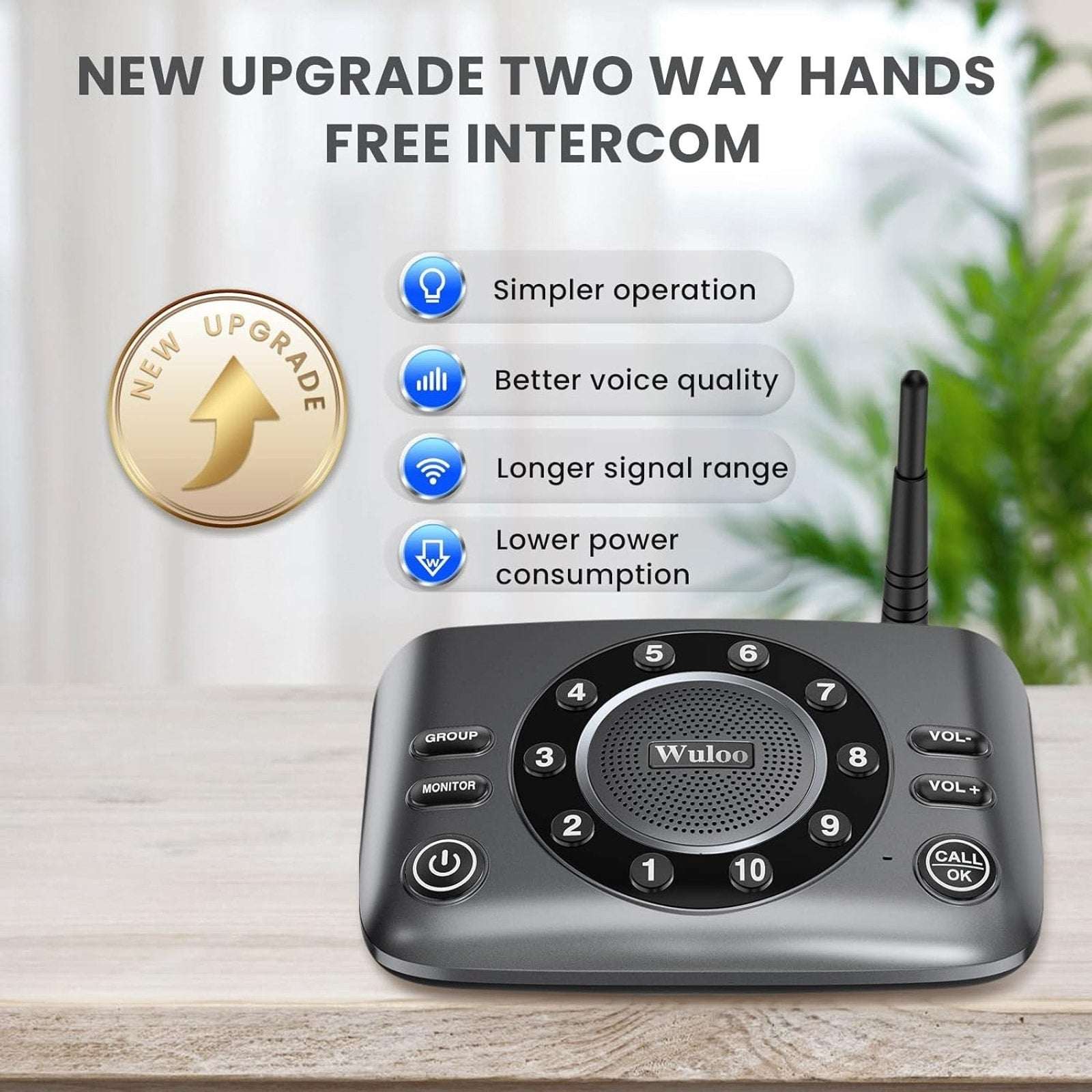 Wuloo S600-P2 Full Duplex Two Way Audio Wireless Intercom System 5280ft Range