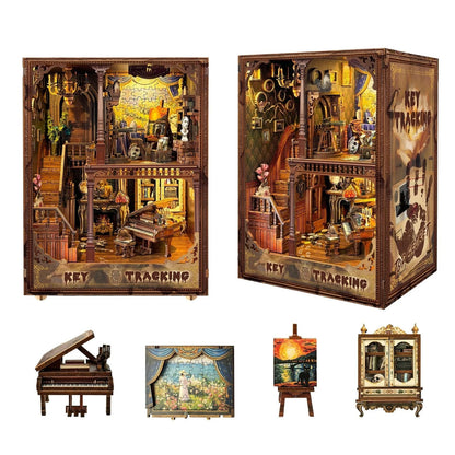 DIY Miniature Book Nook Key Tracking Escape Room Kit - 3D Puzzle with LED Lights