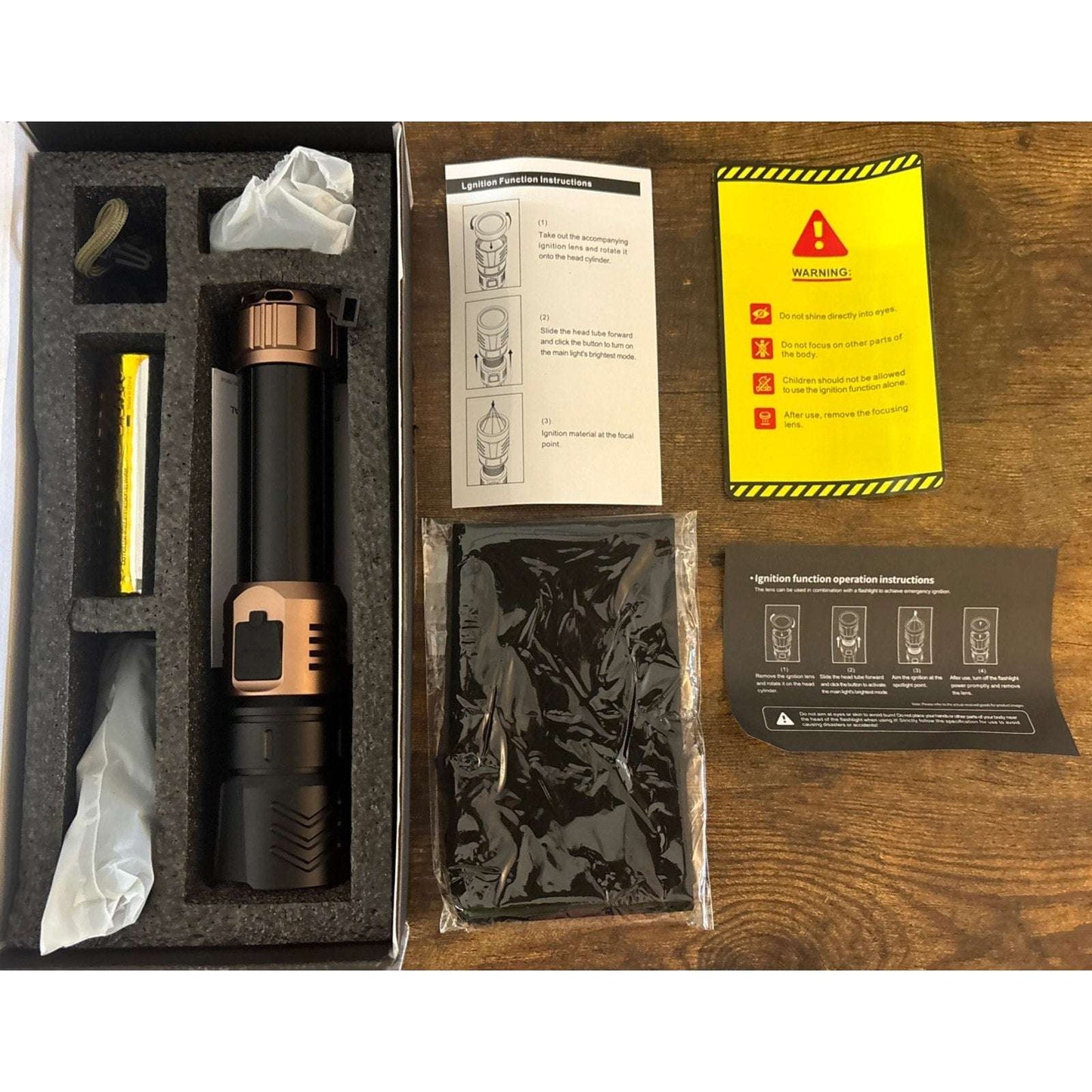 SKYFIRE LED Flashlight 2000lm Rechargeable Zoom Waterproof w/ FIRE STARTER Lens