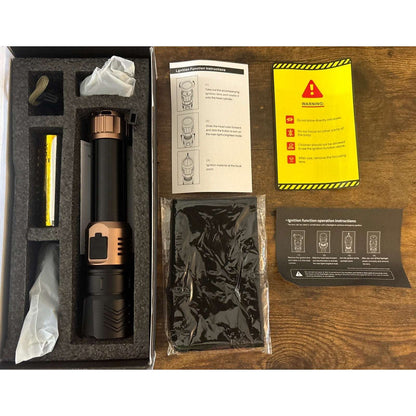 SKYFIRE LED Flashlight 2000lm Rechargeable Zoom Waterproof w/ FIRE STARTER Lens