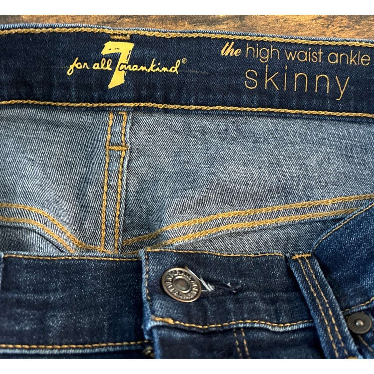 7 For All Mankind High Waist Ankle Skinny Distressed Medium Blue Jeans Size 32