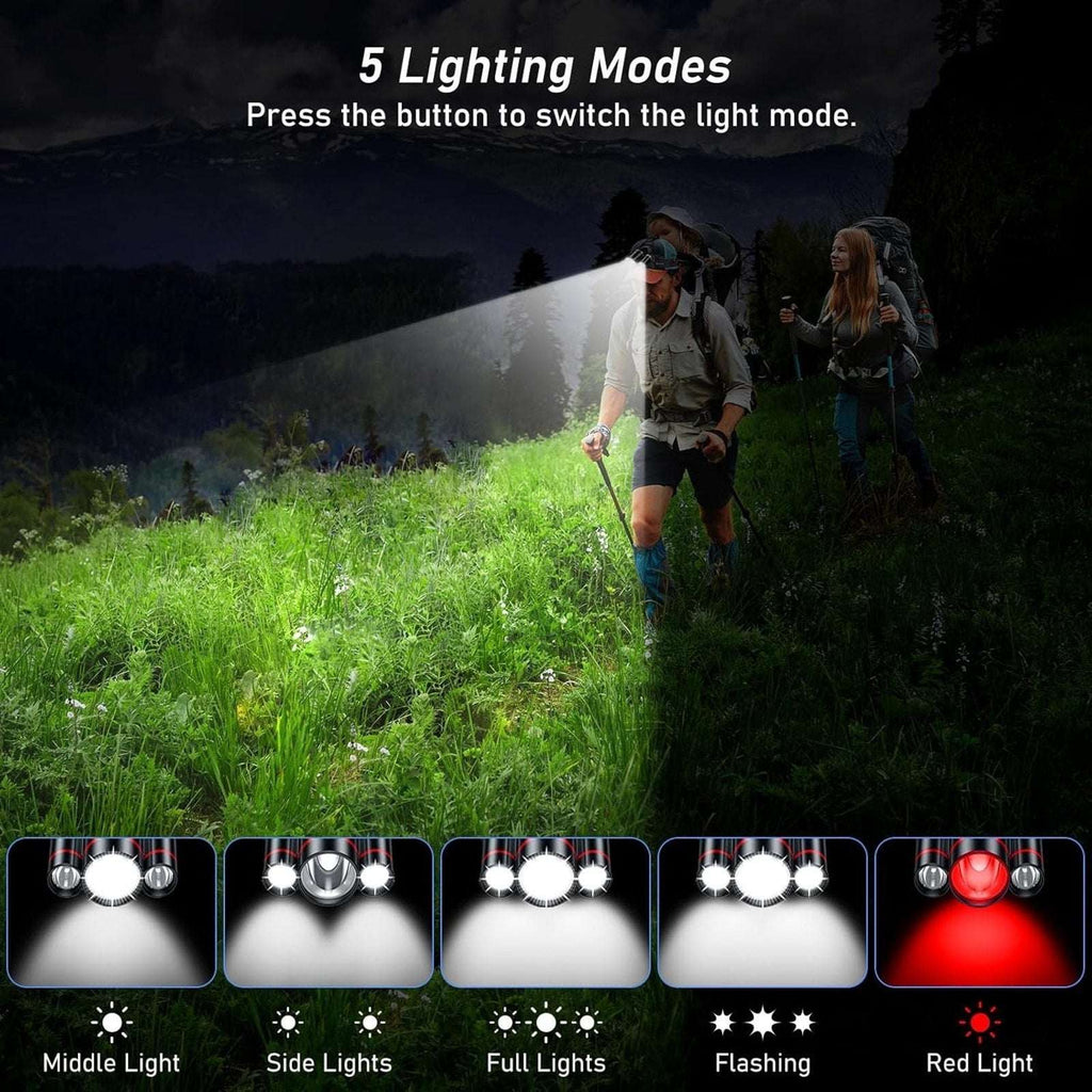 LED Headlamp, Super Bright Rechargeable Headlight Flashlight - 3 Lights 5 Modes