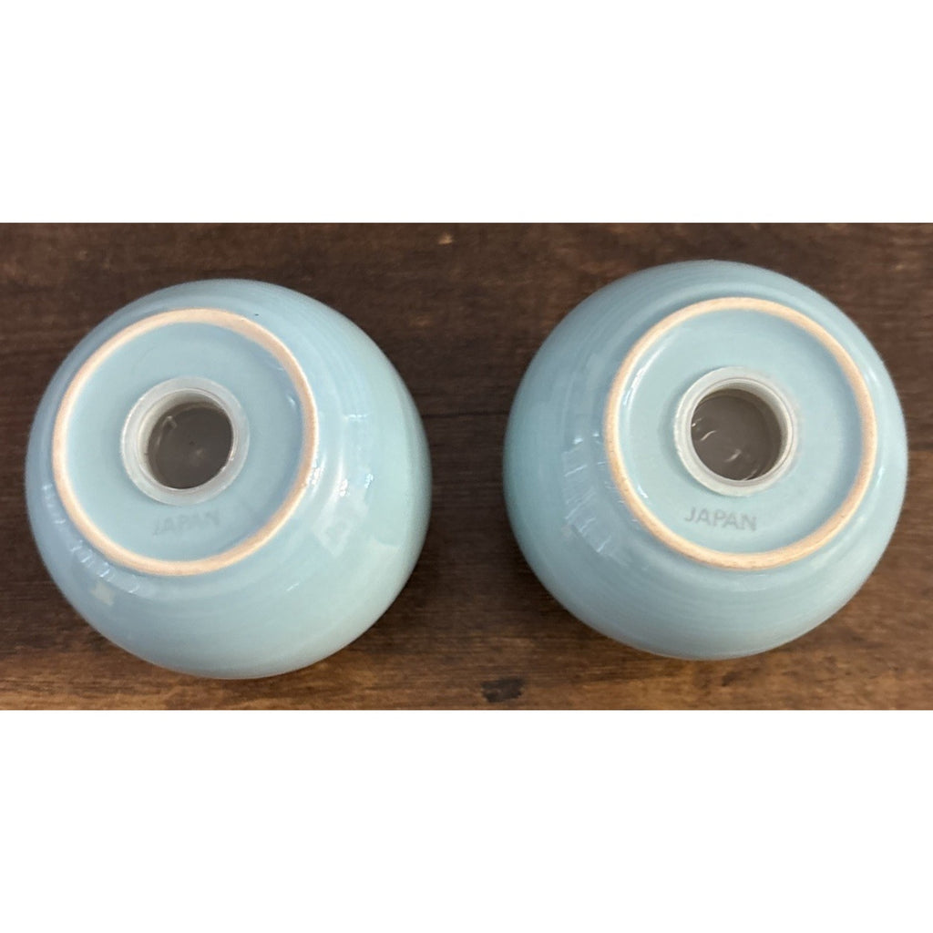 Vintage Japan Ceramic Sphere MCM Salt and Pepper Shakers Blue Gloss Glaze - Pair