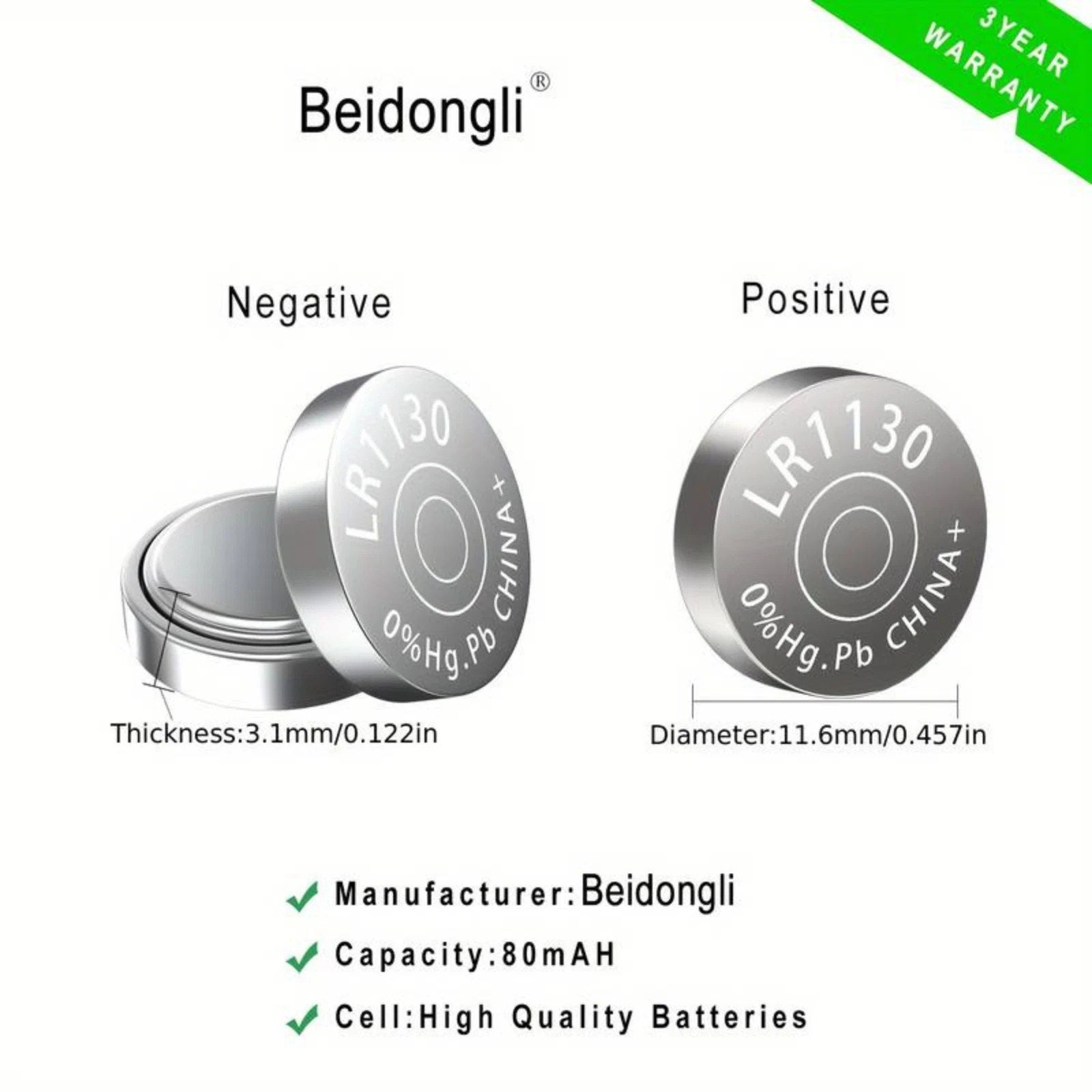 40 PCS AG10 LR1130 Cell Coin 1.5V LR54/SR1130/189/389 Alkaline Button Battery