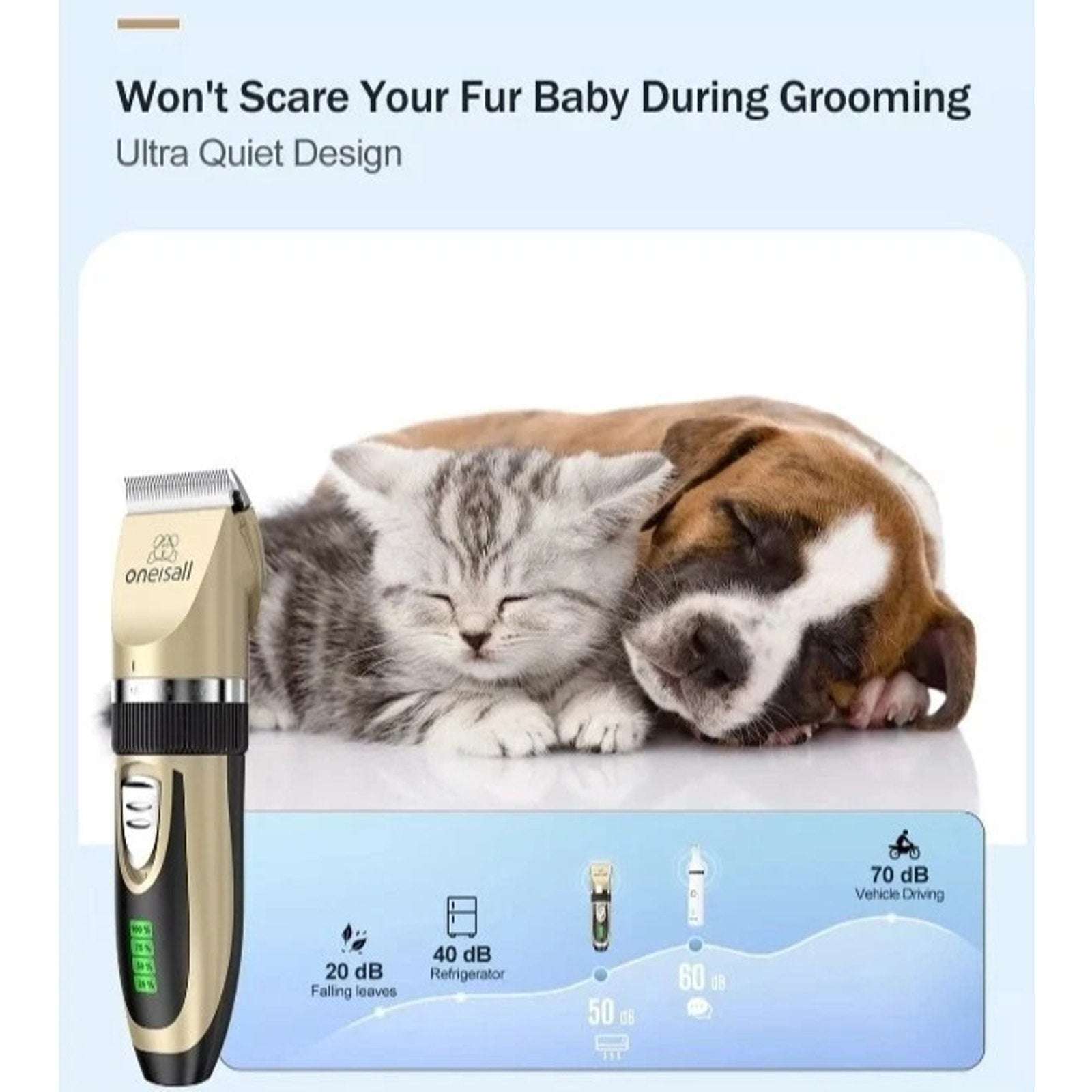 oneisall 2 in 1 Dog Cat Hair Clippers & Paw Trimmer Kit Low Noise Cordless X2+N5