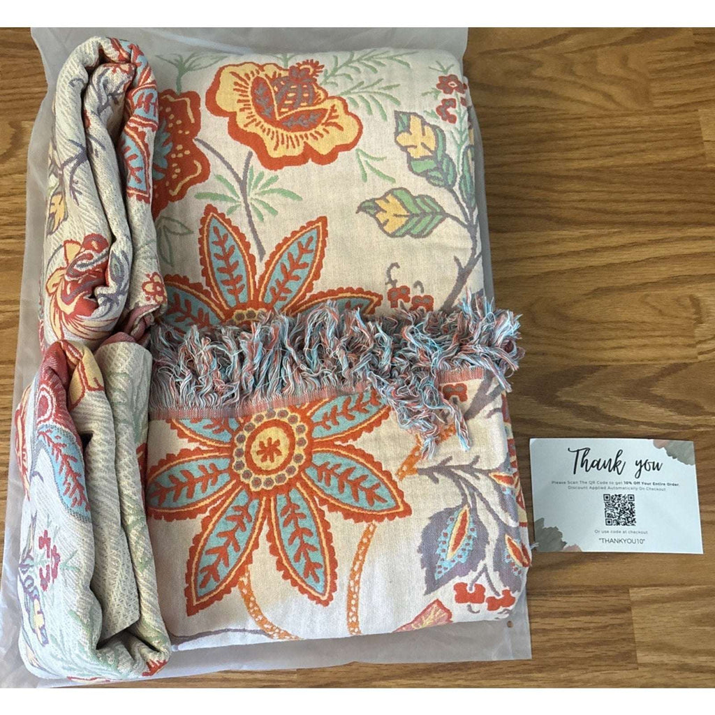 Casa & Beyond Cotton Floral Boho Reversible Blanket 91" x 98" + 4 Pillow Shams