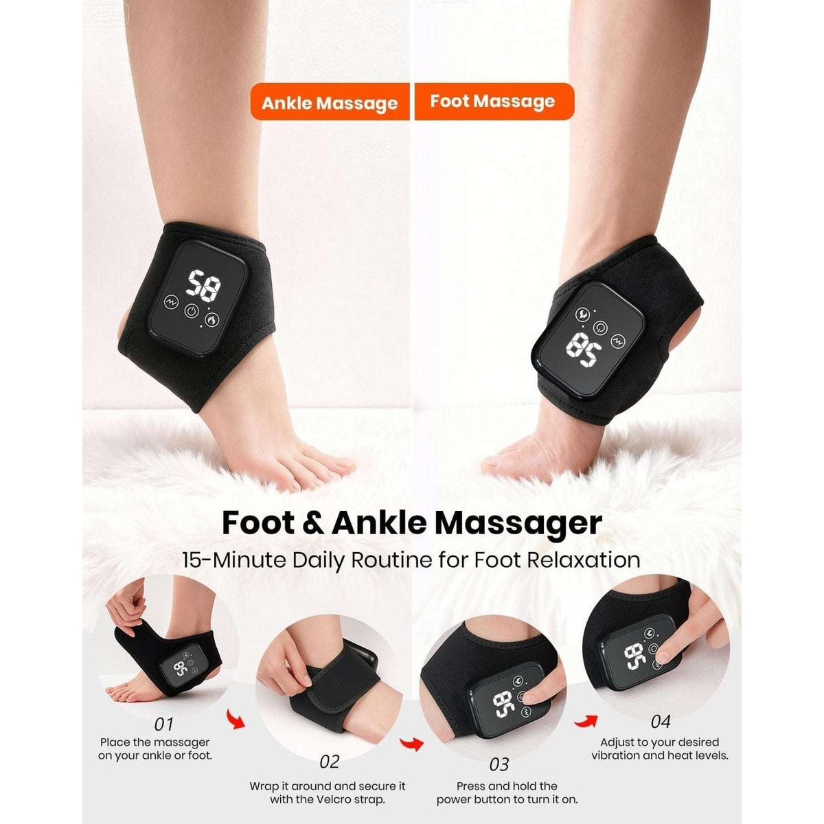 Foot Renew Ankle and Foot Massager Cordless 3-Level Vibration & Heat & Extenders